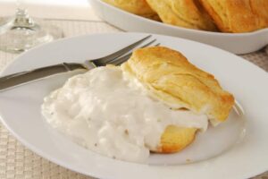 Biscuits with gravy on top