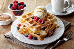 Belgian waffles at restaurant