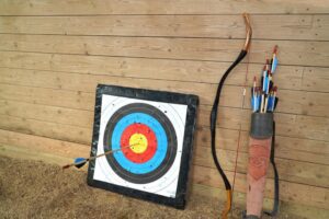 bow and arrows and a target